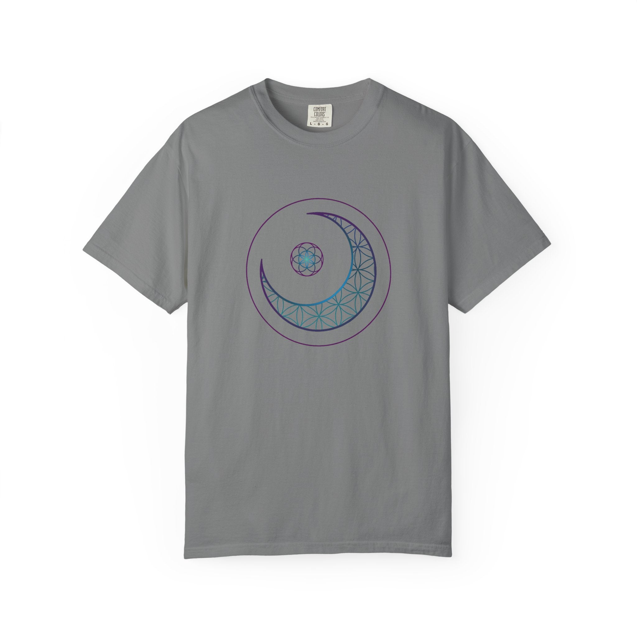 Moon Geometry T-Shirt - Crescent & Flower of Life Graphic
