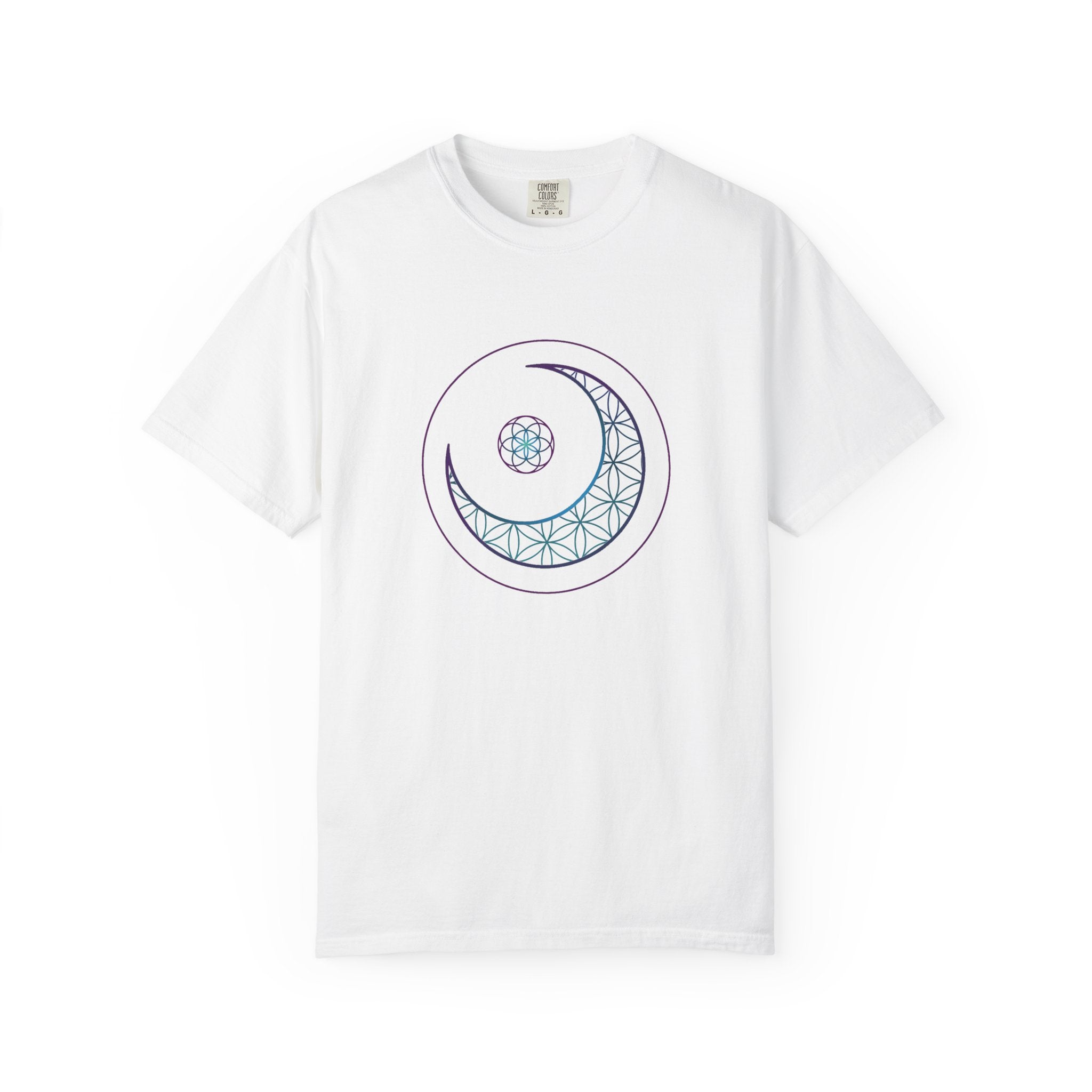 Moon Geometry T-Shirt - Crescent & Flower of Life Graphic