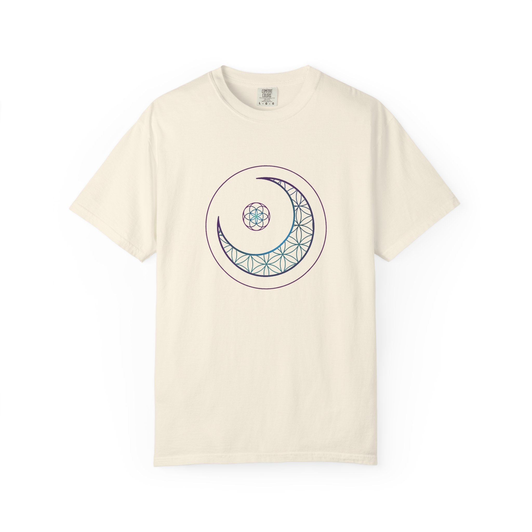 Moon Geometry T-Shirt - Crescent & Flower of Life Graphic