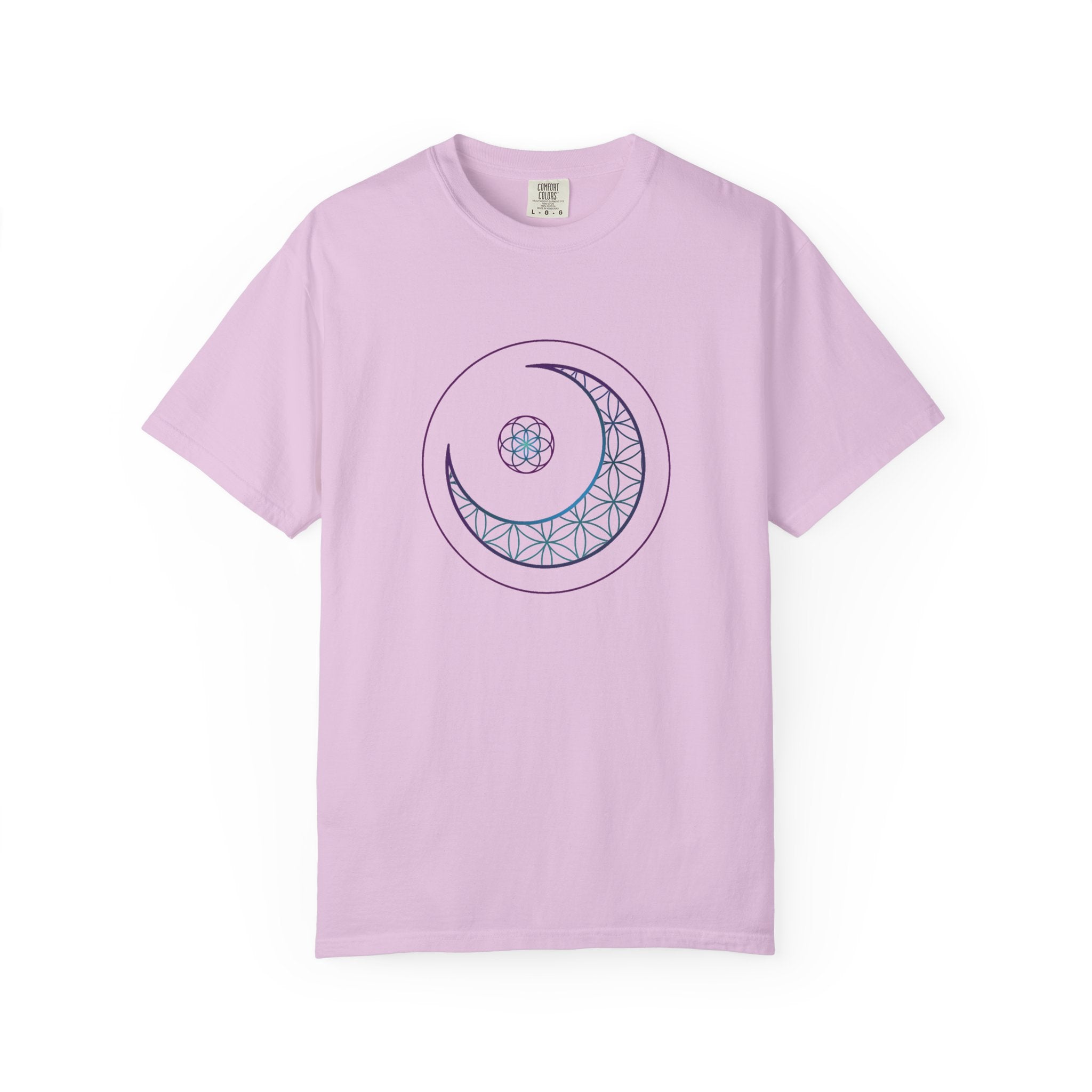 Moon Geometry T-Shirt - Crescent & Flower of Life Graphic