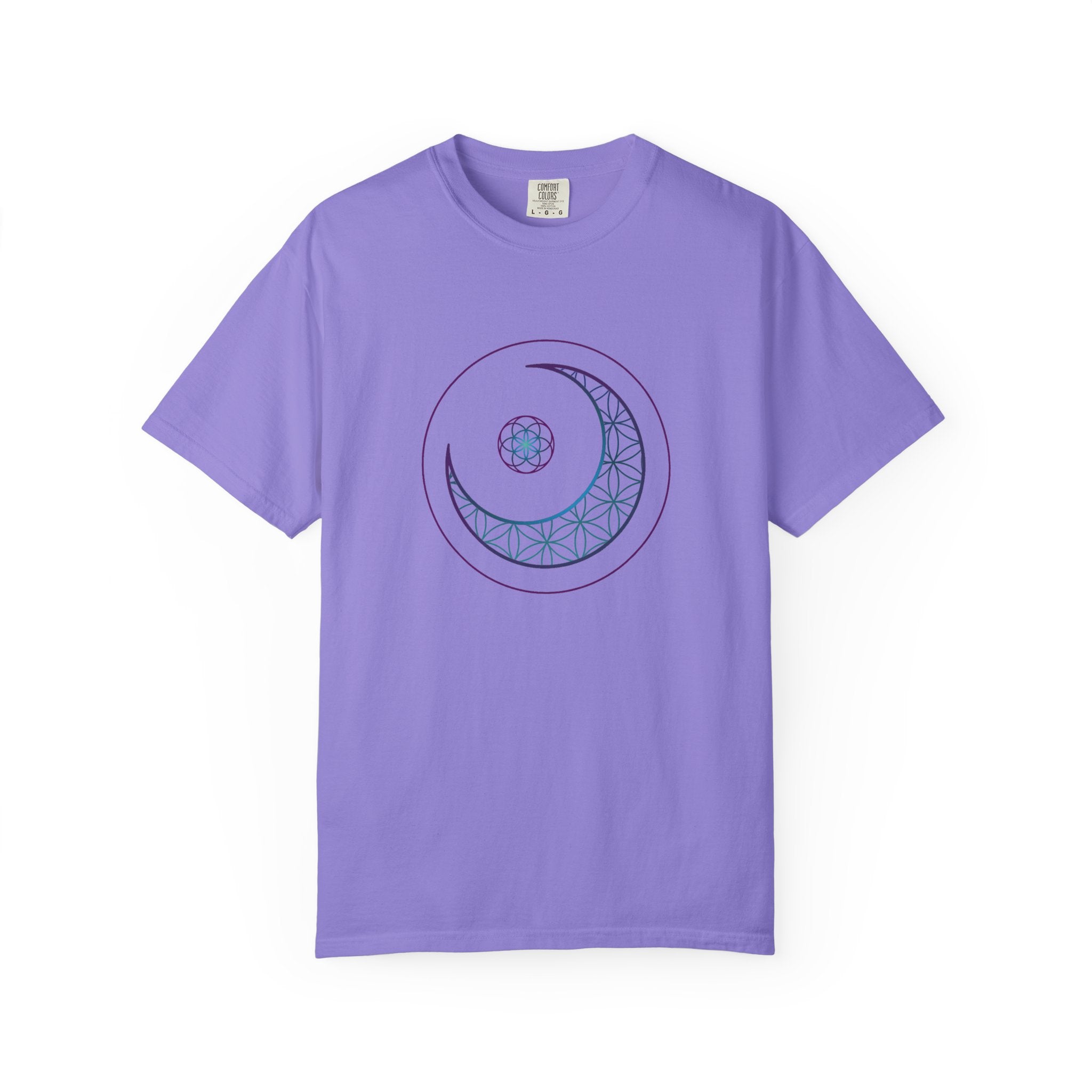 Moon Geometry T-Shirt - Crescent & Flower of Life Graphic