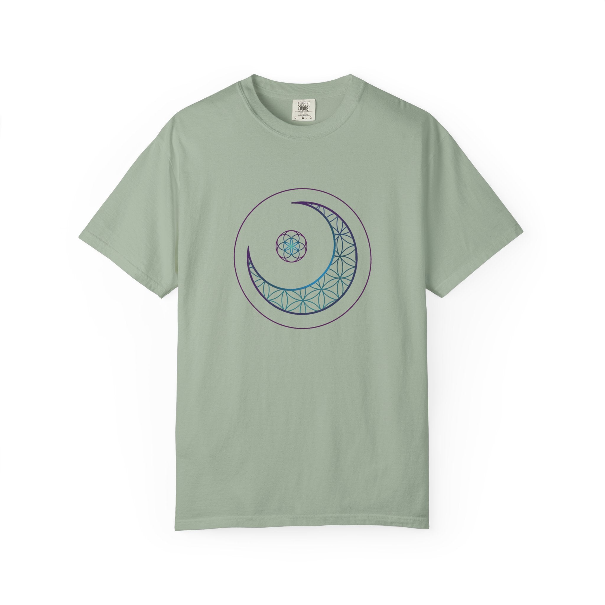Moon Geometry T-Shirt - Crescent & Flower of Life Graphic