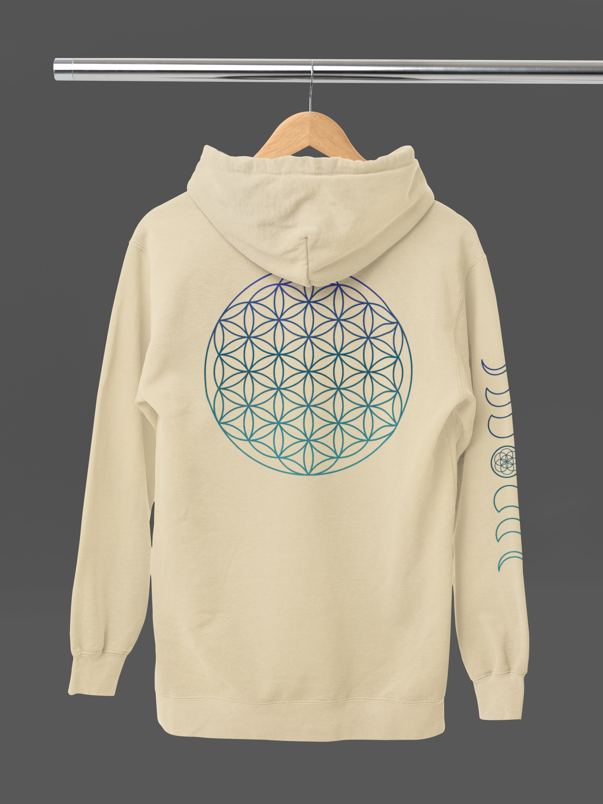 Hoodie - Flower of Life & Moon Phase Graphic Hooded Sweatshirt