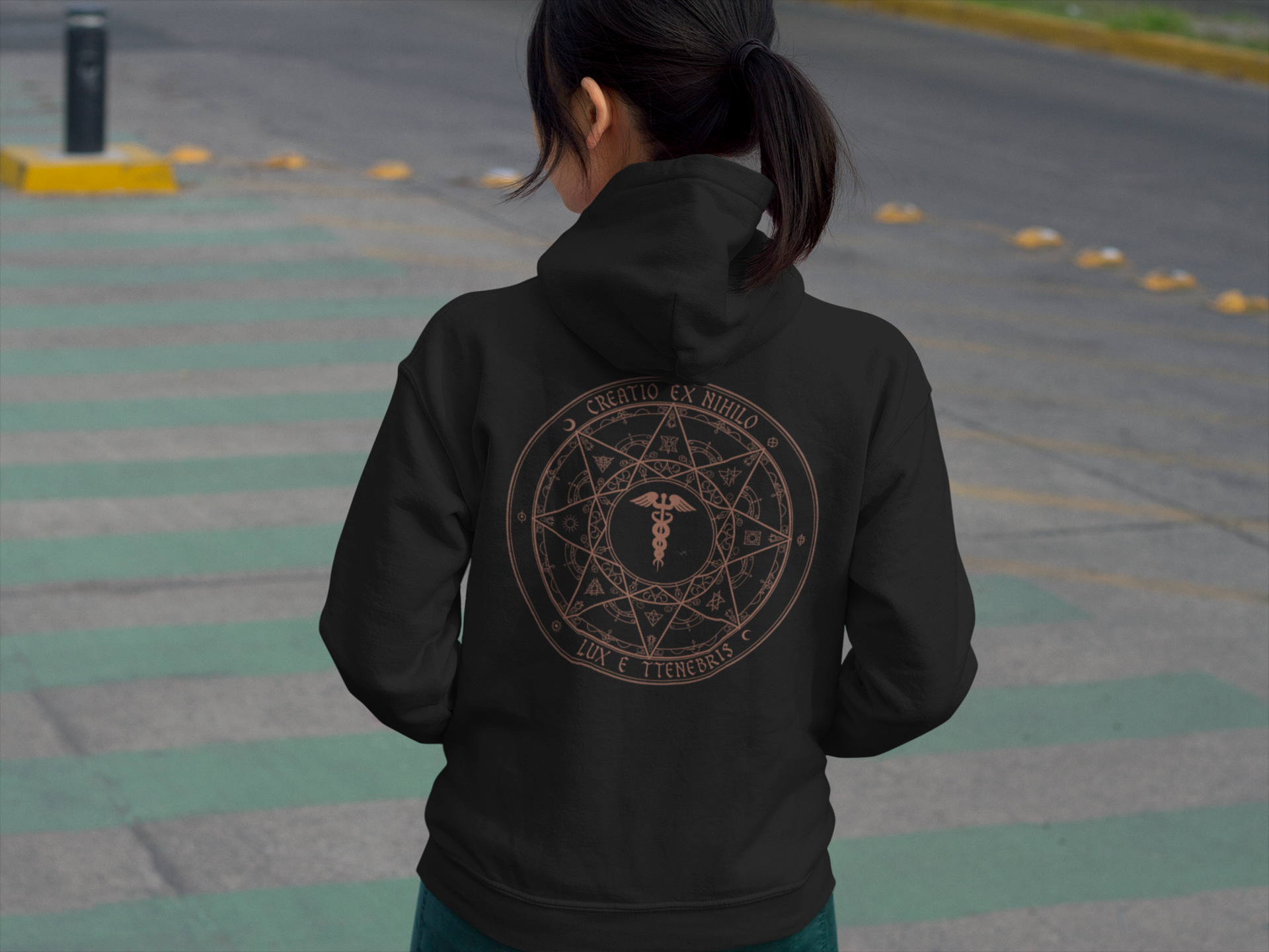 Medical Symbol Medicine Hoodie — Caduceus Mandala Back Graphic Hoodie