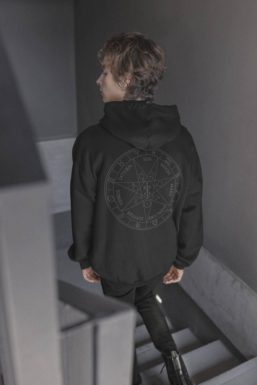 Planetary Heptagram & Celtic Cross Hoodie - Mystical Symbol Pullover