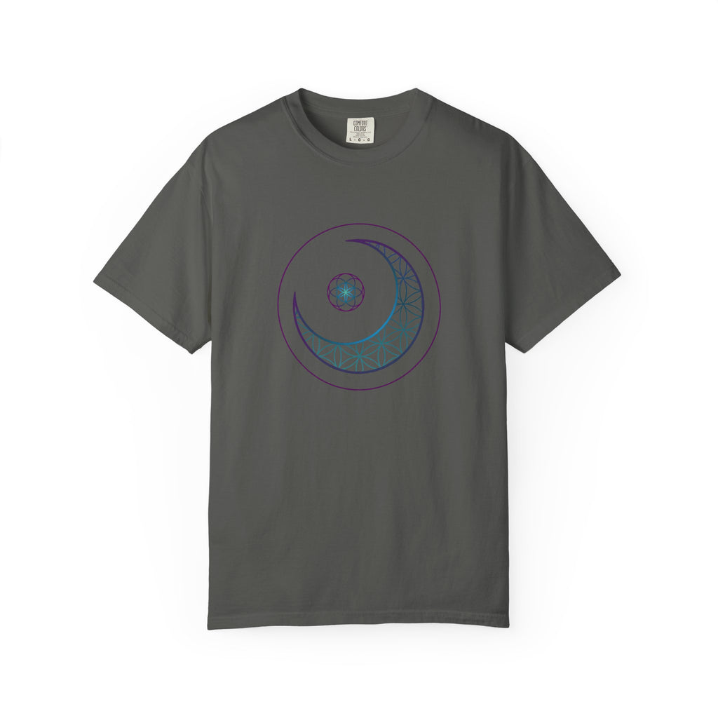 Moon Geometry T-Shirt - Crescent & Flower of Life Graphic