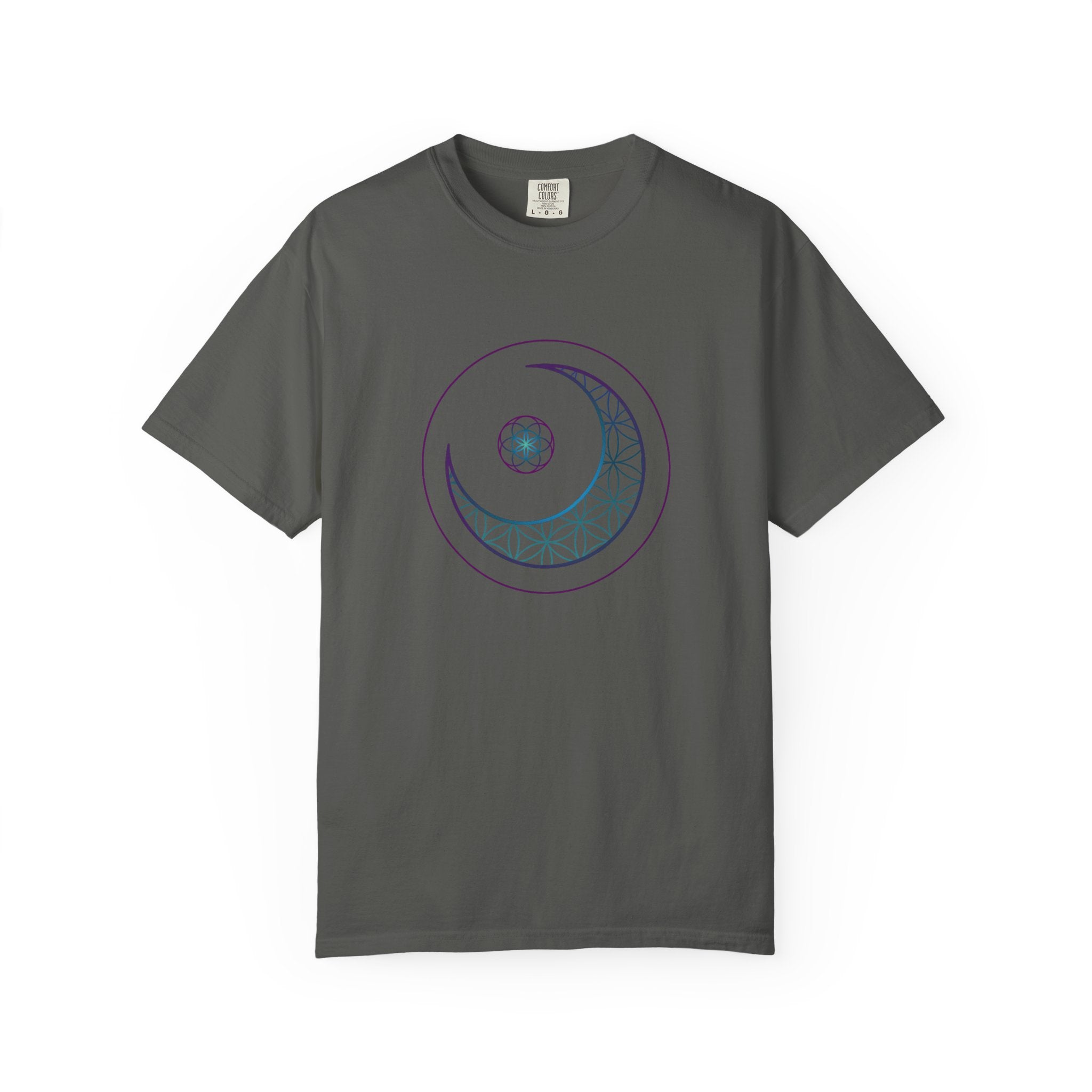 Moon Geometry T-Shirt - Crescent & Flower of Life Graphic