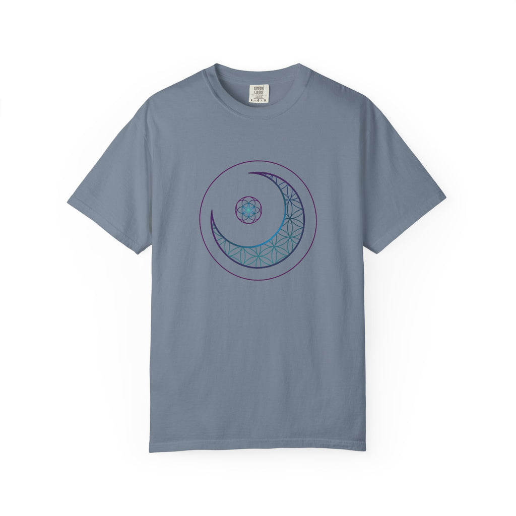 Moon Geometry T-Shirt - Crescent & Flower of Life Graphic
