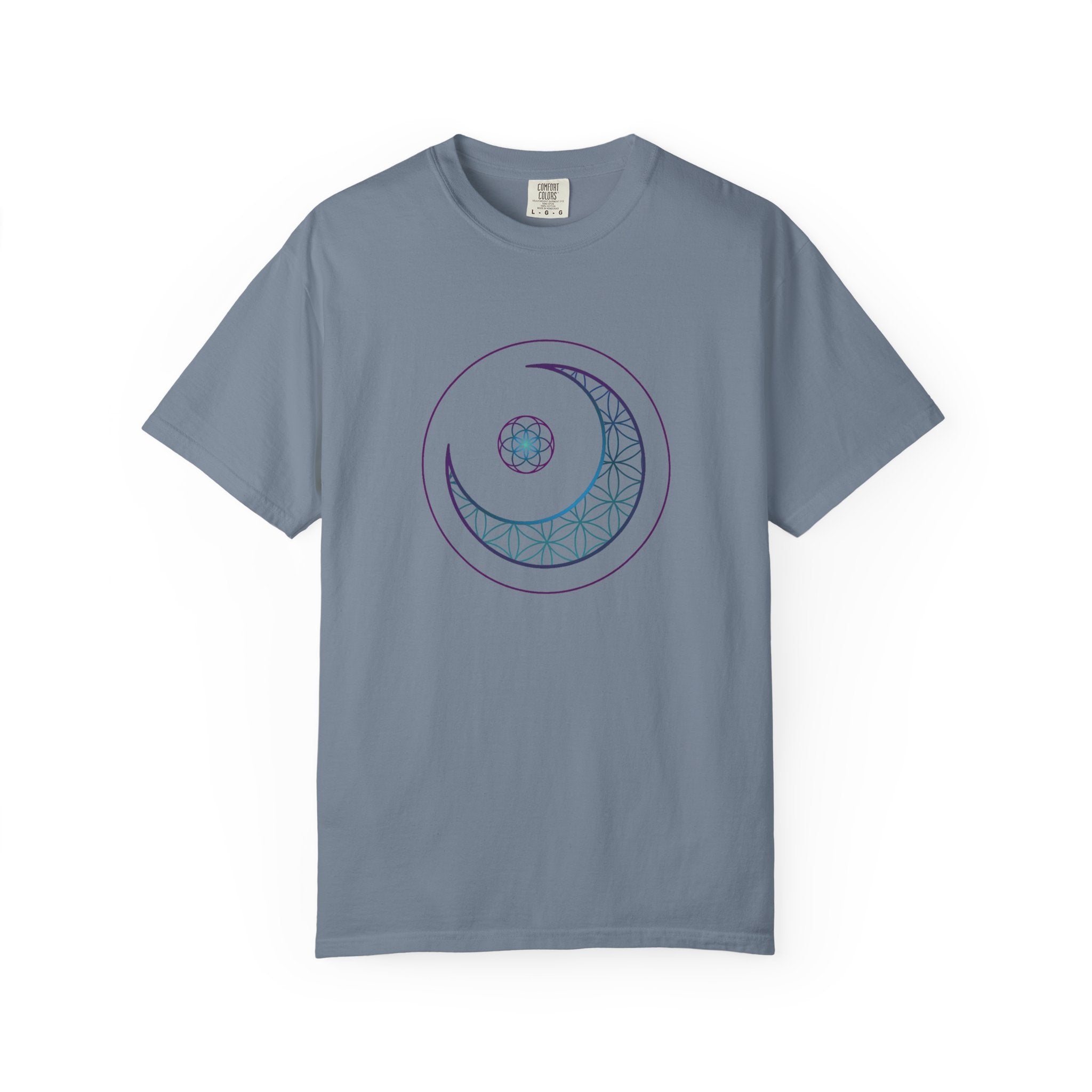 Moon Geometry T-Shirt - Crescent & Flower of Life Graphic