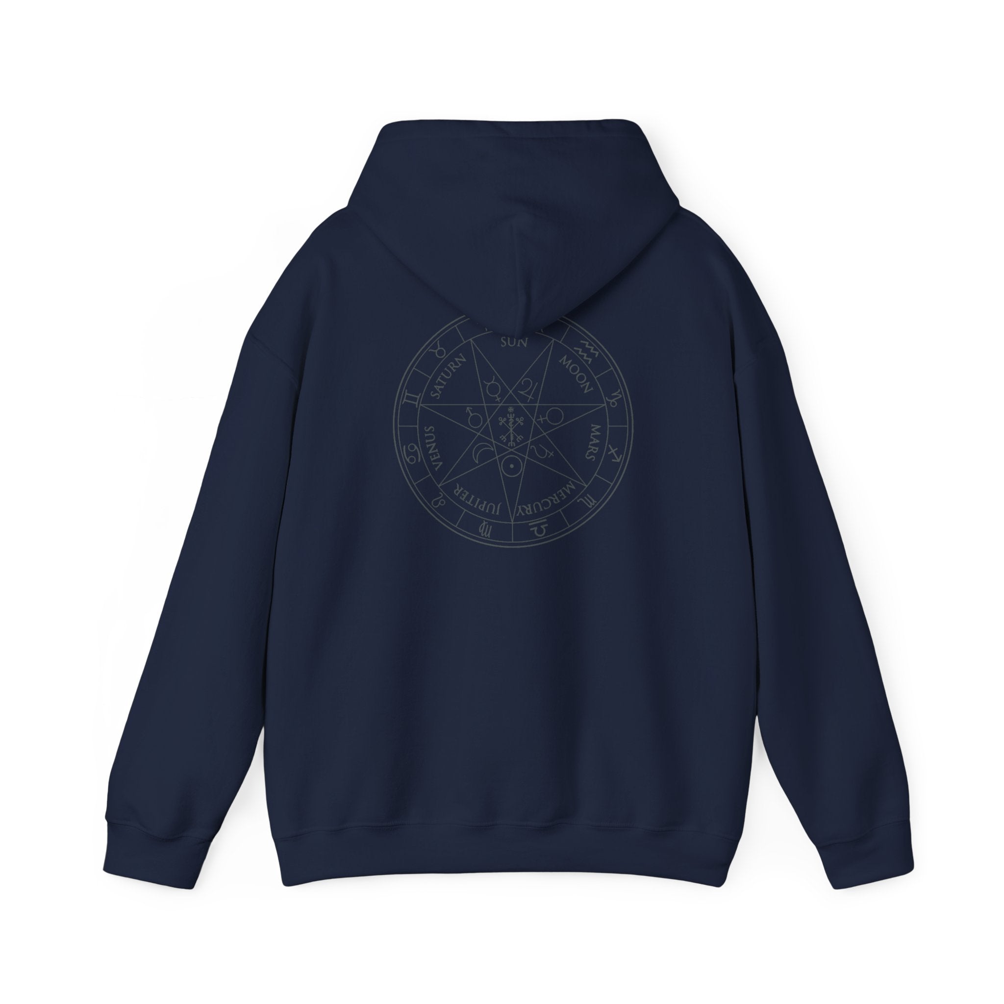 Planetary Heptagram & Celtic Cross Hoodie — Mystical Symbol Pullover