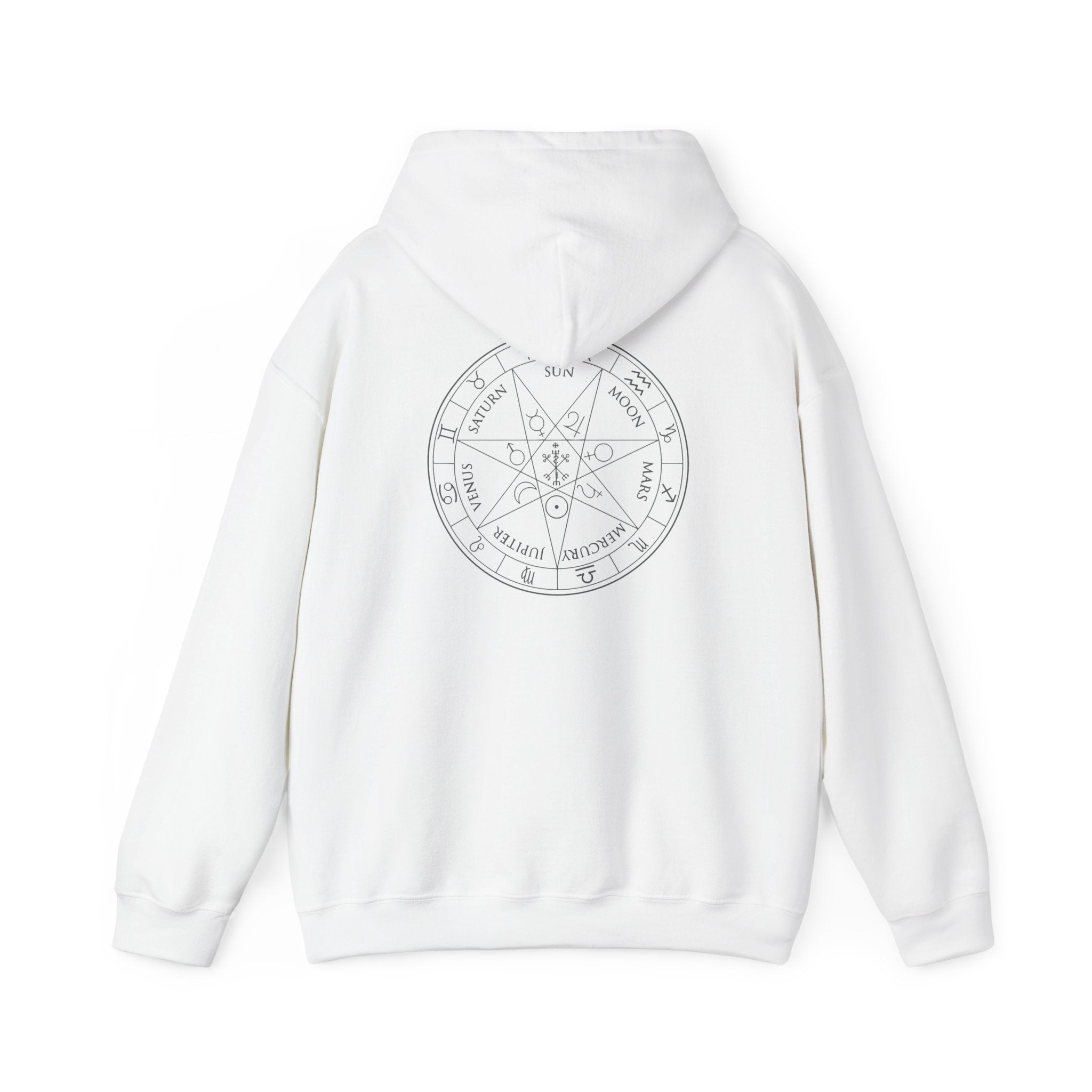Planetary Heptagram & Celtic Cross Hoodie — Mystical Symbol Pullover