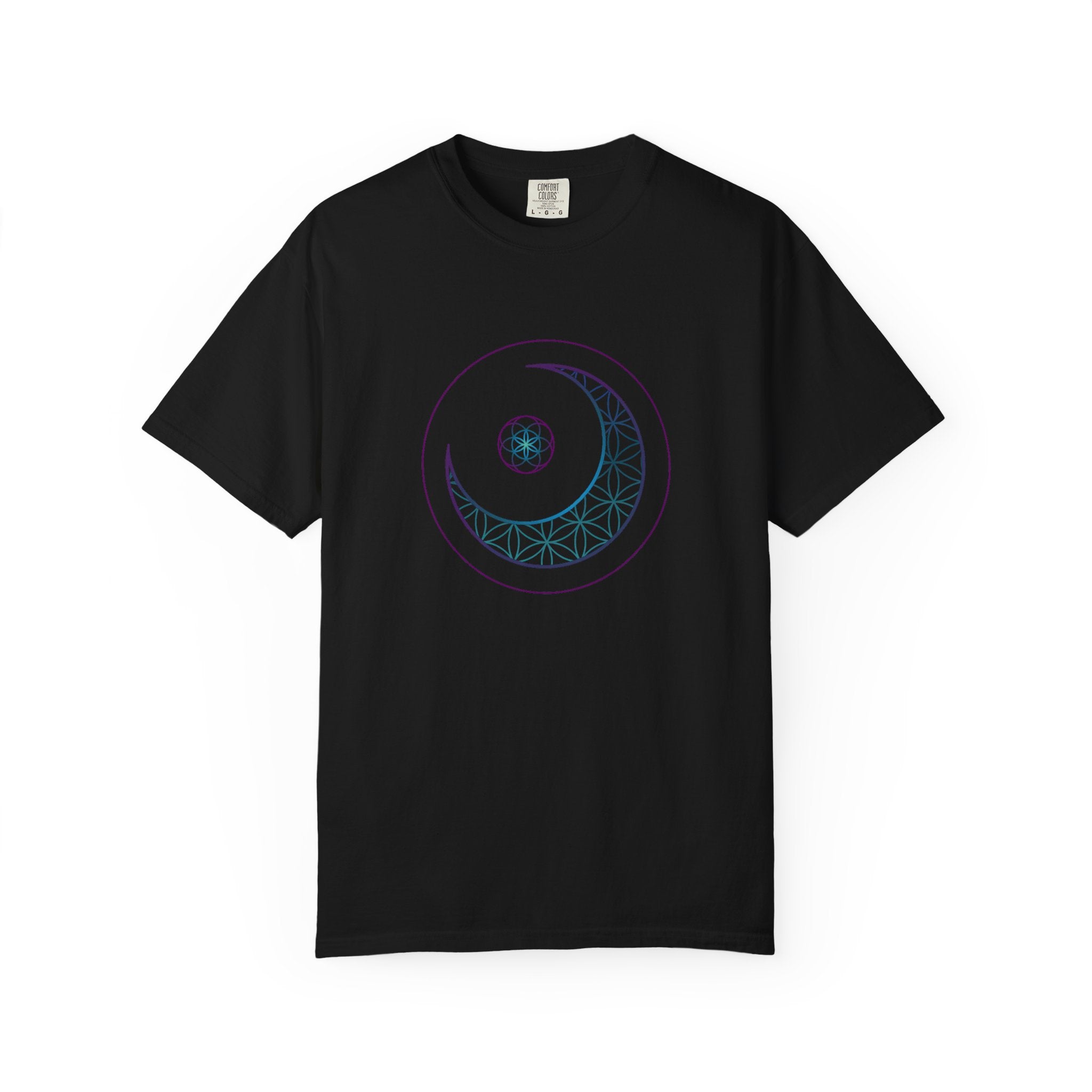 Moon Geometry T-Shirt - Crescent & Flower of Life Graphic