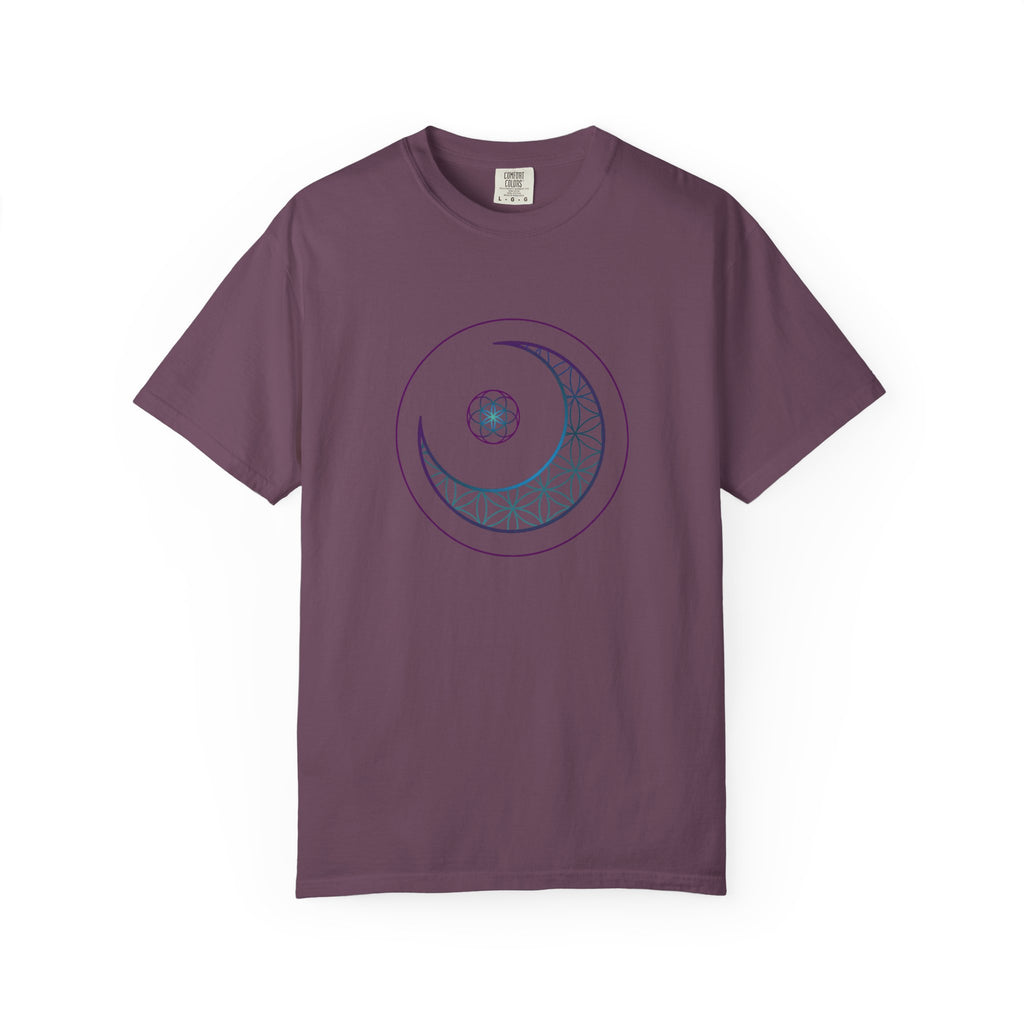 Moon Geometry T-Shirt - Crescent & Flower of Life Graphic